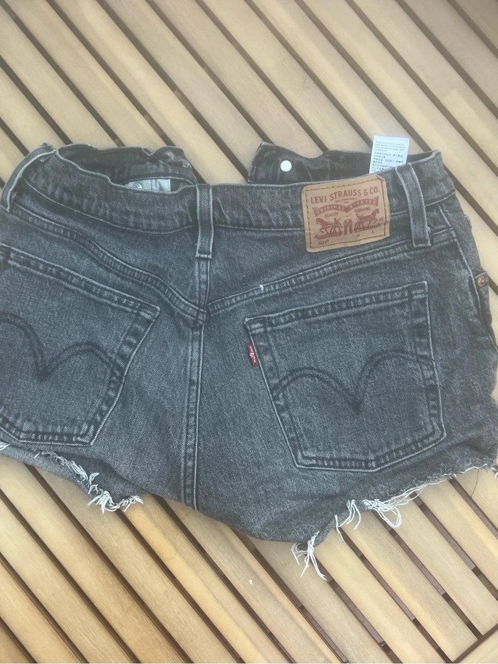 High-Rise Distressed Black Denim Shorts